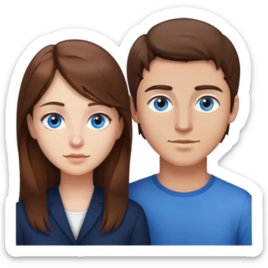 Jeune homme cheveux brun yeux bleu avec femme cheveux châtain yeux bruns sticker