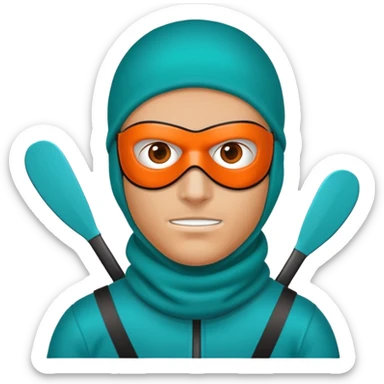 sinister-looking robber with teal and orange ski mask sticker