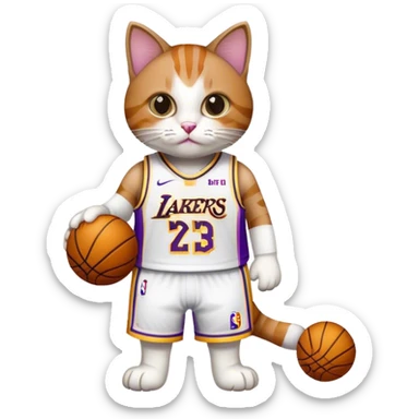 white brown Cat wearing a lakers lebron james jersey 24 sticker
