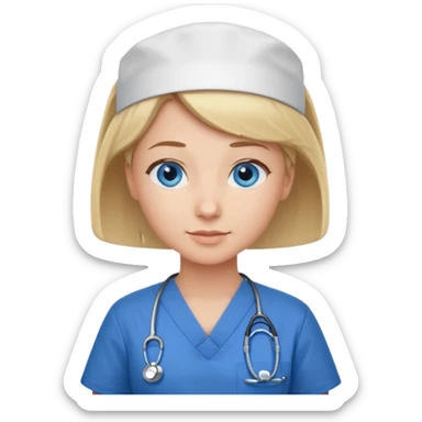 Nurse blue eyes short blond blue scrubs sticker