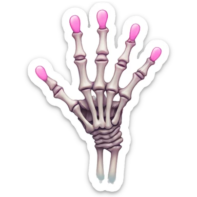 Skeleton hand w pink heart on middle finger sticker