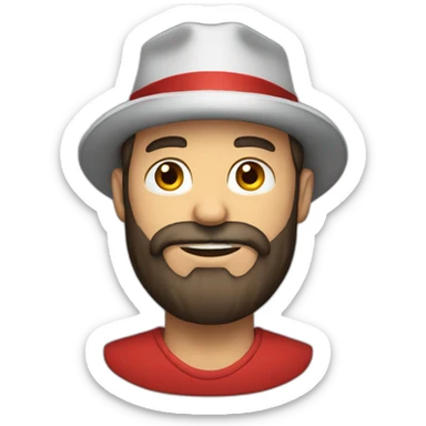 bearded guy with a red hat sticker