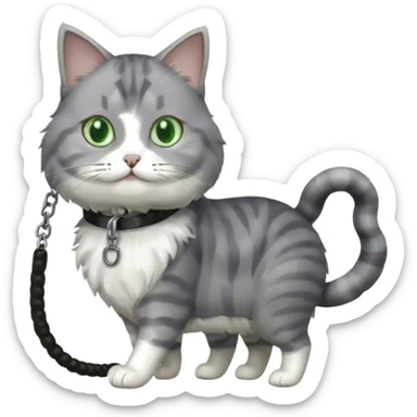 gray and white cat being walked on a leash sticker