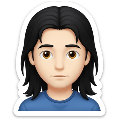 An emoji of a soft boy with black long hair and pink background. sticker