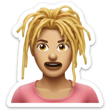 a furious woman’s face with spaghetti as hair sticker