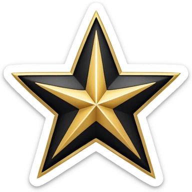 A clean and minimal digital vector graphic of a white five-pointed star centered on a black circular background, with a shiny gold ring border around the circle. The design should be flat, high-contrast, and suitable for use as a badge or emoji. sticker