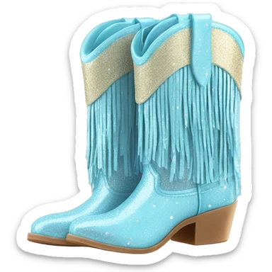 Realistic pastel blue fashion cowgirl boots with sparkly shiny glitter fringe on them. sticker