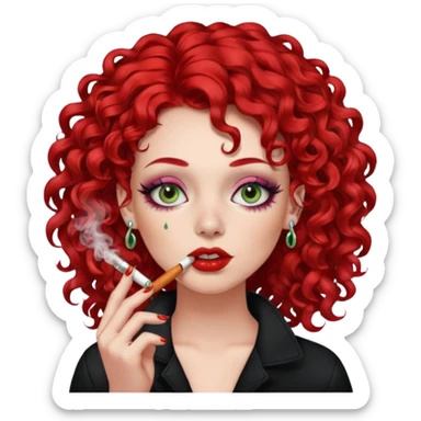 bright red curly hair alt girl with makeup and piercings smoking a joint sticker
