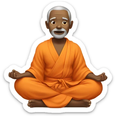 an old yogi with a peaceful and meditative expression. The character should be wearing an orange robe, symbolizing traditional yogic attire. The yogi can be sitting in a lotus position sticker