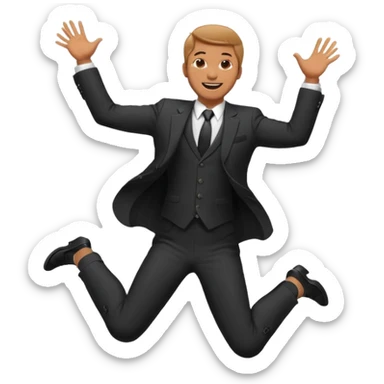 a man in a formal suit jumps with joy sticker