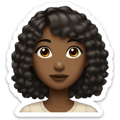 Pretty brown girl, with long lashes and black long hair with bangs sticker