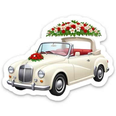 Luxury convertible car with wedding decorations, in profile sticker