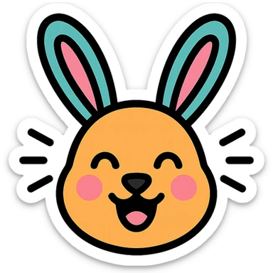 vibrating rabbit head, energetic, motion lines, expressive, vibrant colors, modern icon style sticker