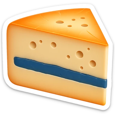 Make the blue-grey ash line in the center of the Morbier cheese wedge noticeably thicker, keeping the rest of the cheese details the same. Maintain the apple emoji style with soft lighting and subtle shadows. Transparent background, emoji scale. sticker