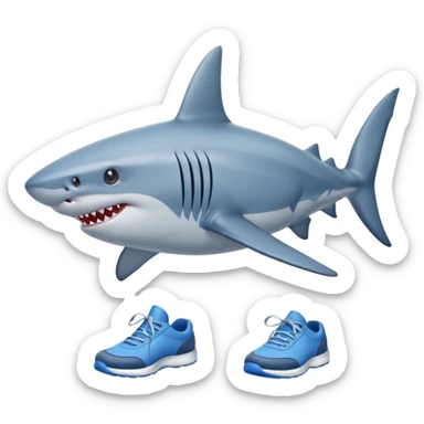 Shark with 4 legs wearing blue shoes on his feet sticker
