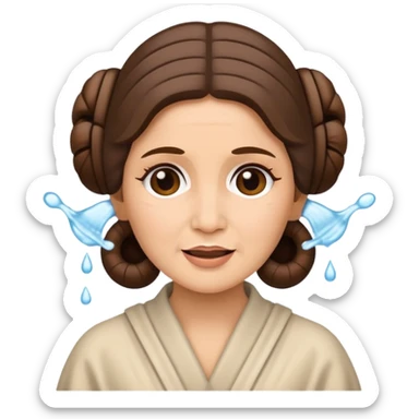 Princess Leia from Star Wars as an emoji, washing her face, happy, minimalistic emoji style sticker