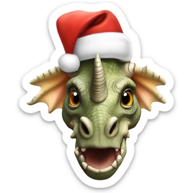 A fierce big adult Triceratops wearing a santa top hat sticker