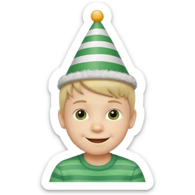 a little boy with birthday hat, striped green shirt















 sticker