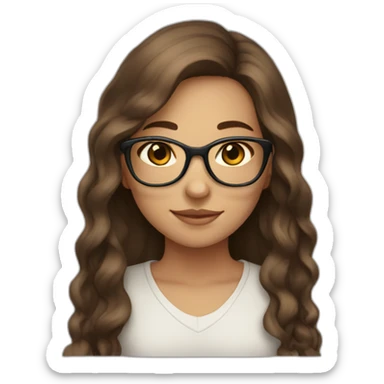 long brown hair girl, brown eyes, with glasses, light skin sticker