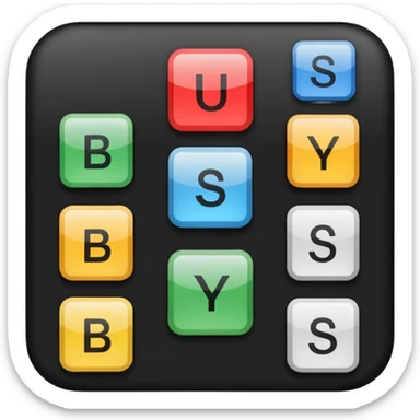  the letters “busy” on a black square  sticker