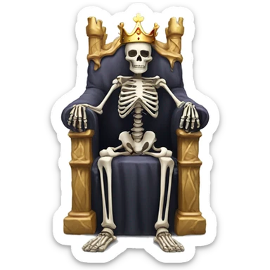 skeleton king waering a crown sat on a throne sticker