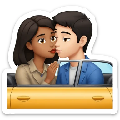 brown girl with black hair kissing boy with brown hair in  car sticker