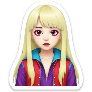  portrait-of-a-vampire-k-pop-idol,-wearing-a-stylish-streetwear-outfit-with-layered-colorful-clothing,-long-hair-with-bangs,-makeup,- sticker