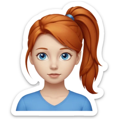 girl with ginger hair in a ponytail and blue eyes sticker