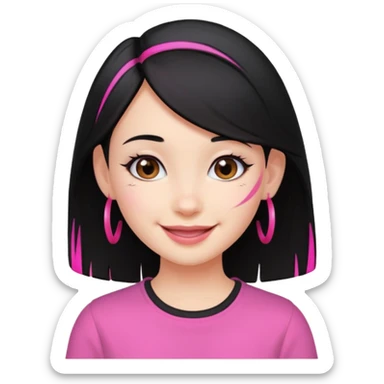 girl with black hair and pink streak by ear sticker