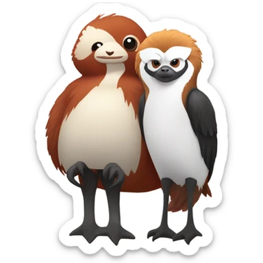 Pelican hanging out with a red panda sticker