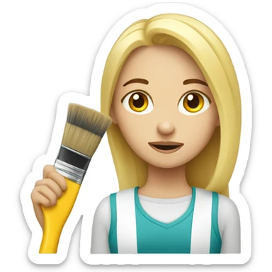 blonde girl tired with a brush for repairs home renovation sticker