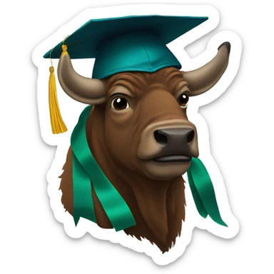 bison in graduation cap and gown sticker
