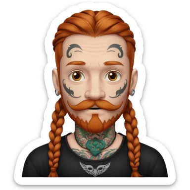 dark ginger braids man very white mustache old very tattoed with the whitest mustache ever sticker