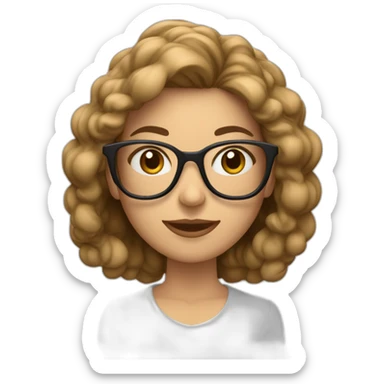 Mujer piel blanca pelo castaño lacio y  largo con lentes sticker