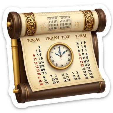 calendar with a clock and a torah scroll sticker
