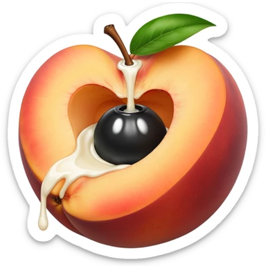 black hole in the middle of a peach. milk is leaking out of the hole sticker