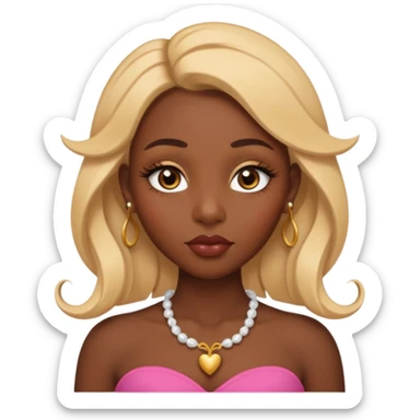 darkskin female with eyebrows that are naturally shaped and frame eyes well, eyes that are almond-shaped with defined lashes. nd lips are full with a defined cupid’s bow, add also a septum piercing that adds an edgy, stylish flair. a middle-part, honey blonde bust-down with laid baby hairs sticker