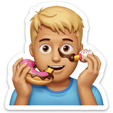 A man messily eating a filled donut, the donut is filled with Boston cream and it’s making a mess everywhere sticker