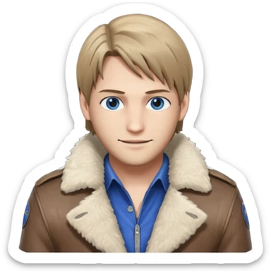 Leon Kennedy from resident evil 4 remake in sheepskin coat with blue eyes sticker