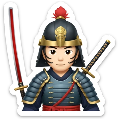 samurai lord, Armored noble with katana at side, kabuto helmet, stern posture. sticker