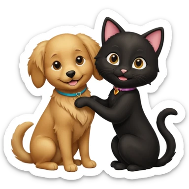1 golden retriever and 1 black cat romancing sticker