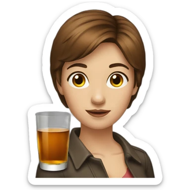 Woman short brown hair drink whisky sticker