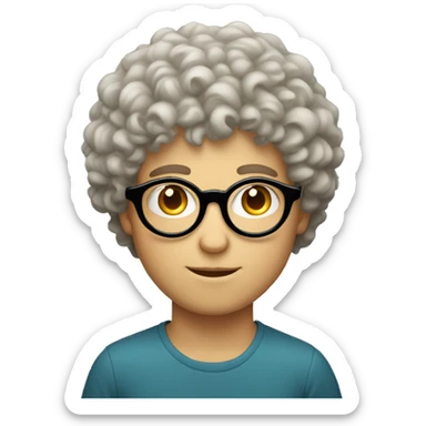 White boy with curly hair, big circle round glasses, and triangle head shape sticker