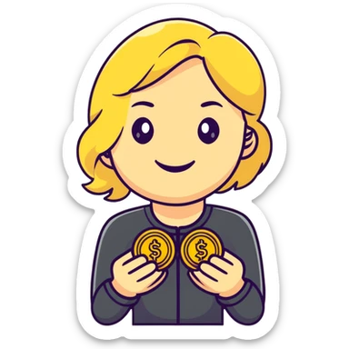 smiling blonde girl holding gold coins sticker
