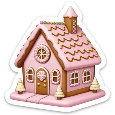 light pink and gold and white gingerbread house sticker