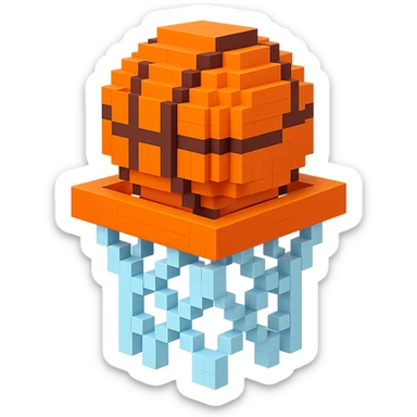 Voxel-style basketball in a net, no background, variation 4. sticker