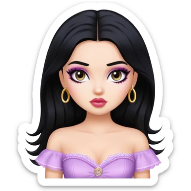 gothic style, black hair, pretty makeup, pretty bratz baddie sticker