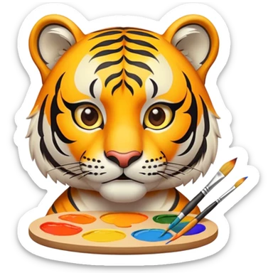 artist tiger face with palette and paintbrush for Twitch emote sticker