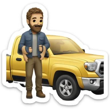 Guy with beard next to a tacoma truck sticker