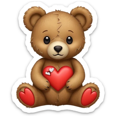 broken toy bear with a stitched heart sticker
